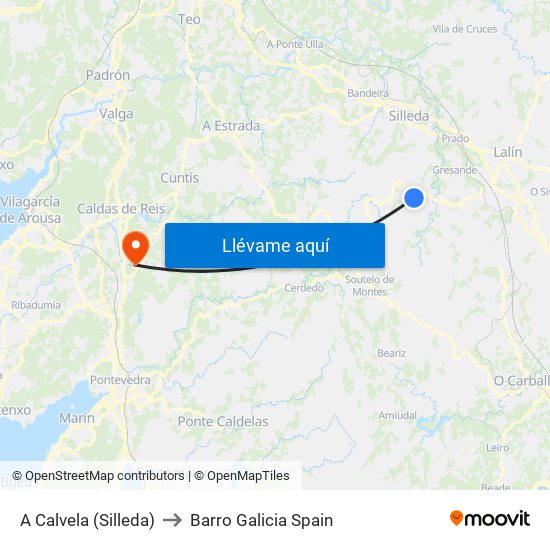 A Calvela (Silleda) to Barro Galicia Spain map