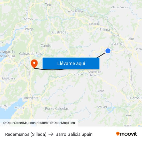 Redemuíños (Silleda) to Barro Galicia Spain map