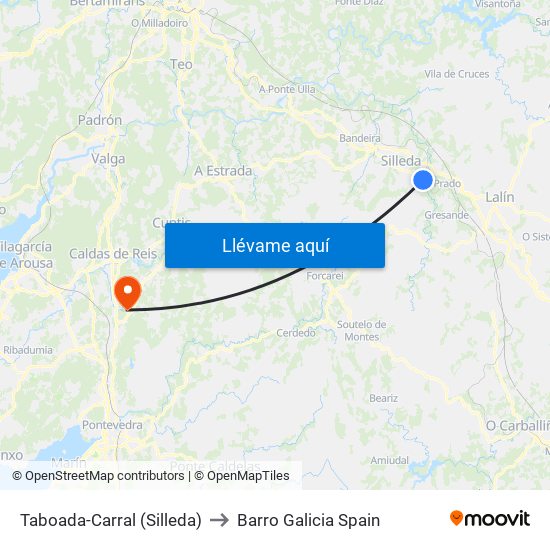 Taboada-Carral (Silleda) to Barro Galicia Spain map