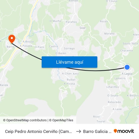 Ceip Pedro Antonio Cerviño (Campo Lameiro) to Barro Galicia Spain map