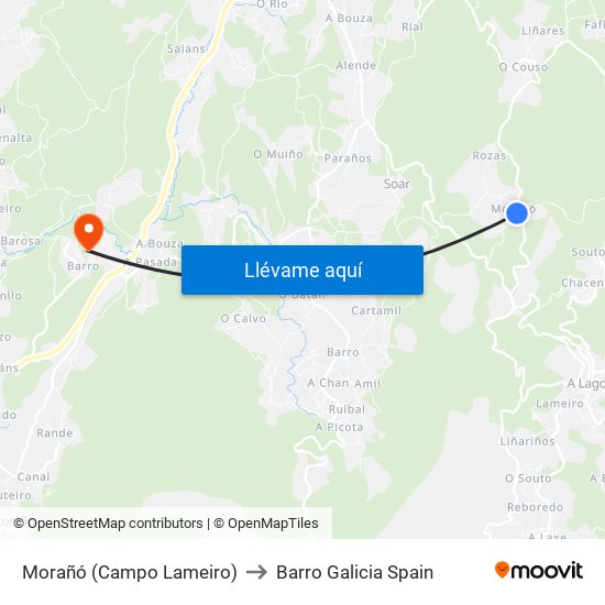 Morañó (Campo Lameiro) to Barro Galicia Spain map
