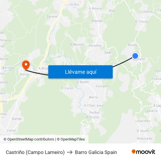 Castriño (Campo Lameiro) to Barro Galicia Spain map