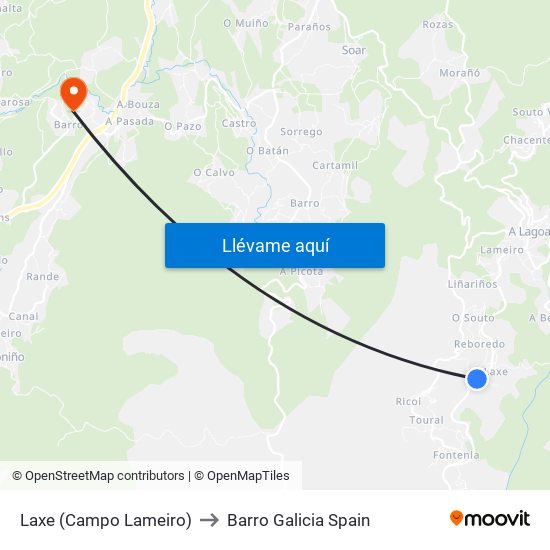 Laxe (Campo Lameiro) to Barro Galicia Spain map