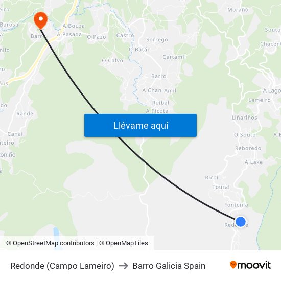 Redonde (Campo Lameiro) to Barro Galicia Spain map