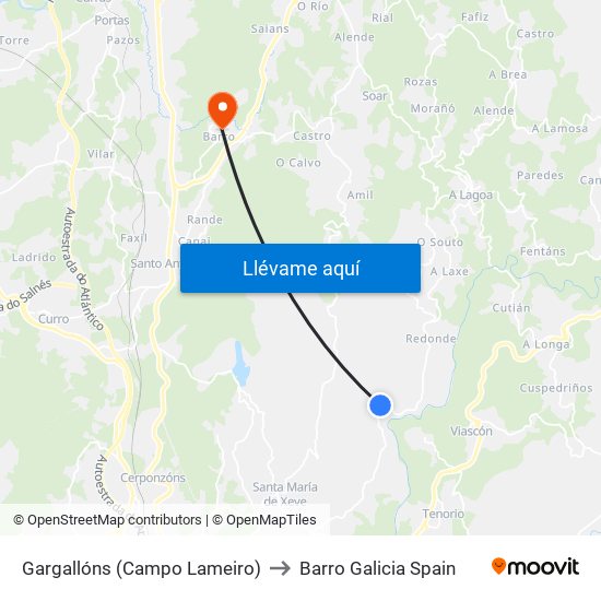 Gargallóns (Campo Lameiro) to Barro Galicia Spain map