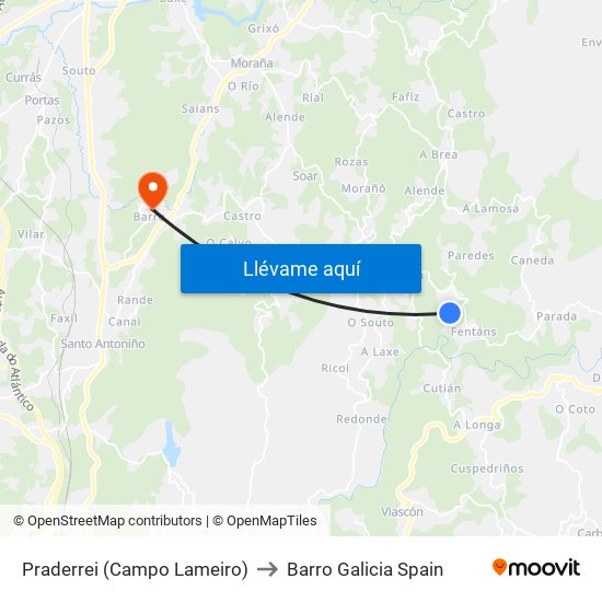 Praderrei (Campo Lameiro) to Barro Galicia Spain map