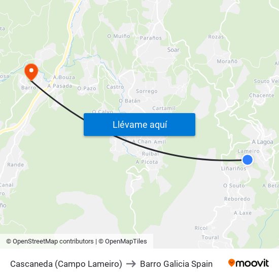 Cascaneda (Campo Lameiro) to Barro Galicia Spain map