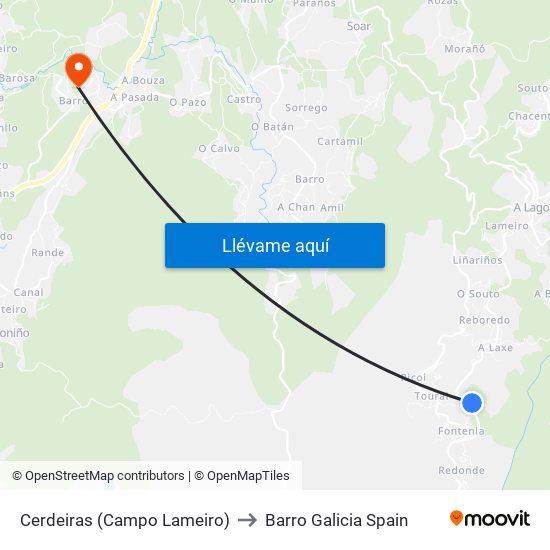 Cerdeiras (Campo Lameiro) to Barro Galicia Spain map