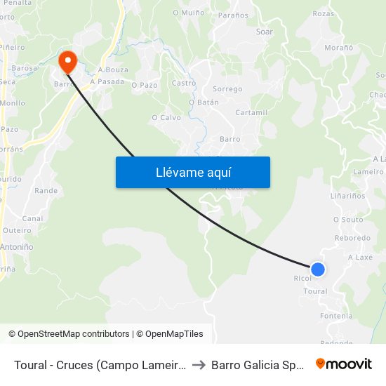 Toural - Cruces (Campo Lameiro) to Barro Galicia Spain map