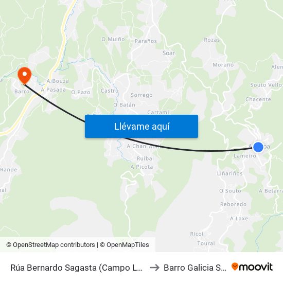 Rúa Bernardo Sagasta (Campo Lameiro) to Barro Galicia Spain map