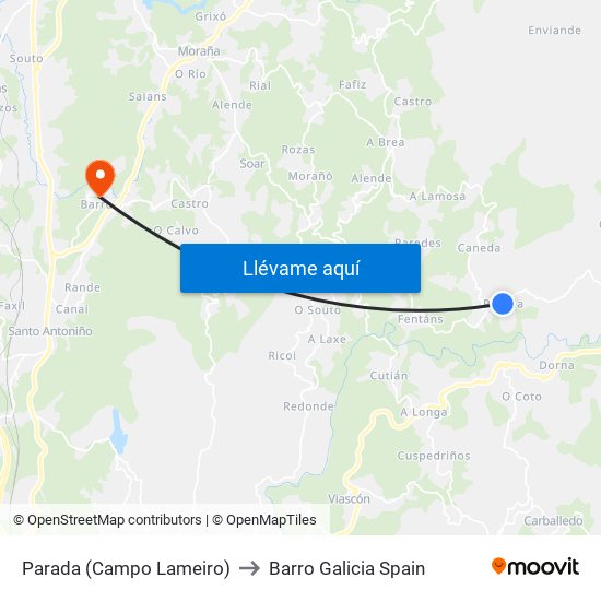 Parada (Campo Lameiro) to Barro Galicia Spain map