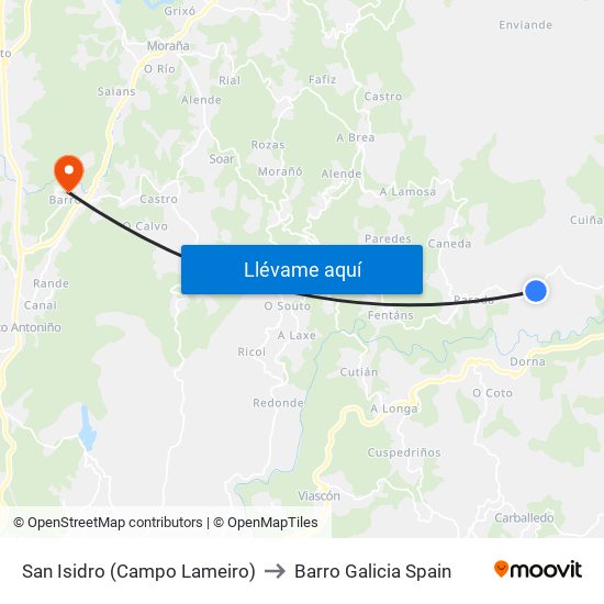 San Isidro (Campo Lameiro) to Barro Galicia Spain map