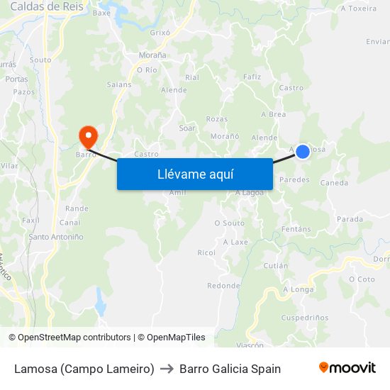 Lamosa (Campo Lameiro) to Barro Galicia Spain map