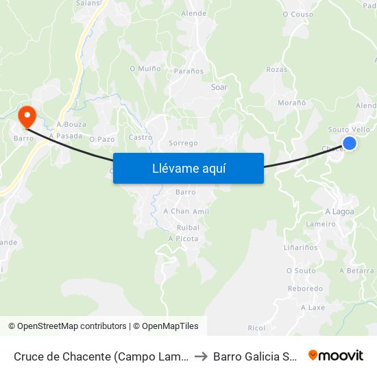 Cruce de Chacente (Campo Lameiro) to Barro Galicia Spain map