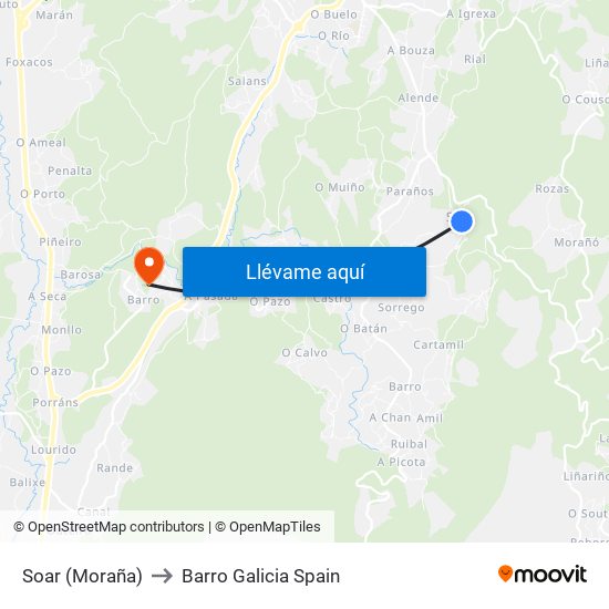 Soar (Moraña) to Barro Galicia Spain map