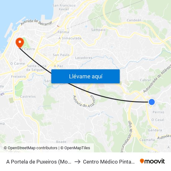 A Portela de Puxeiros (Mos) to Centro Médico Pintado map