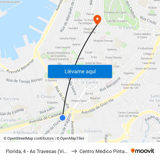 Florida, 4 - As Travesas (Vigo) to Centro Médico Pintado map