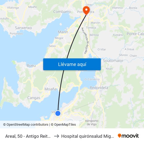 Areal, 50 - Antigo Reitorado (Vigo) to Hospital quirónsalud Miguel Domínguez map