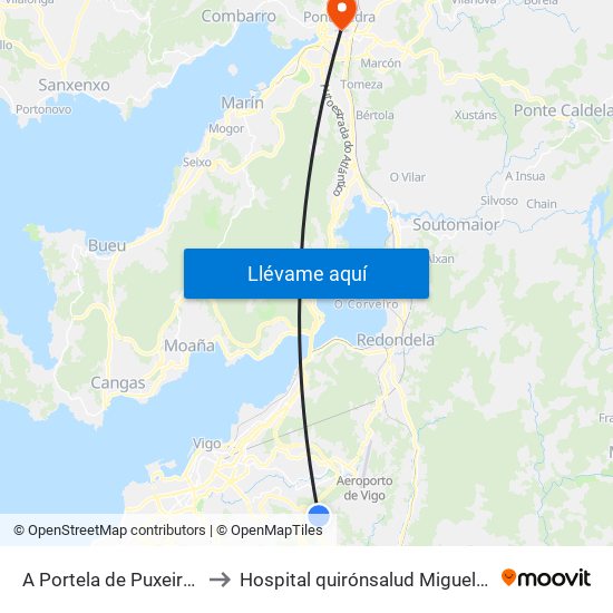 Puxeiros to Hospital quirónsalud Miguel Domínguez map