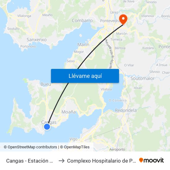 Cangas - Estación Marítima to Complexo Hospitalario de Pontevedra map