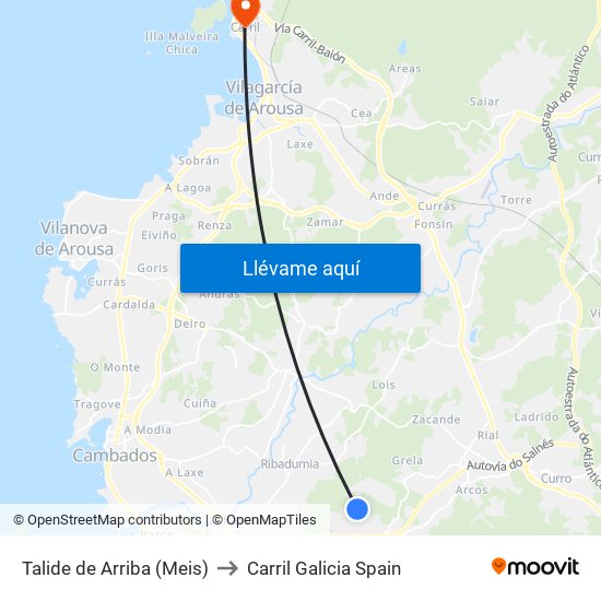 Talide de Arriba (Meis) to Carril Galicia Spain map