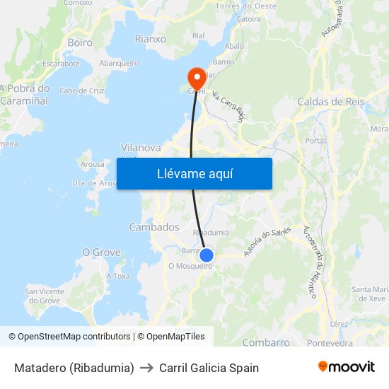 Matadero (Ribadumia) to Carril Galicia Spain map