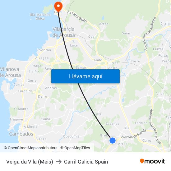 Veiga da Vila (Meis) to Carril Galicia Spain map