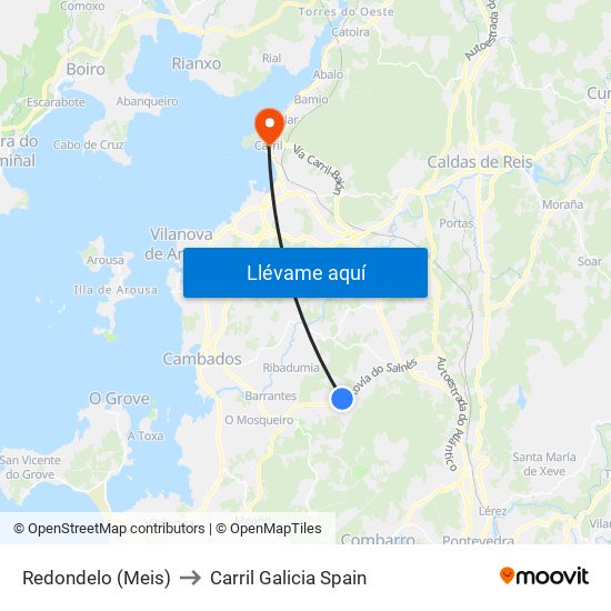 Redondelo (Meis) to Carril Galicia Spain map