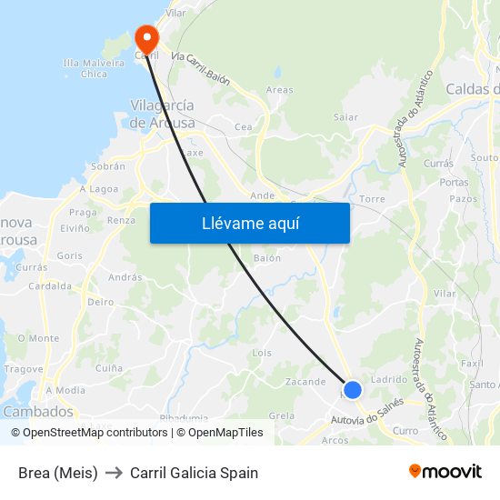 Brea (Meis) to Carril Galicia Spain map