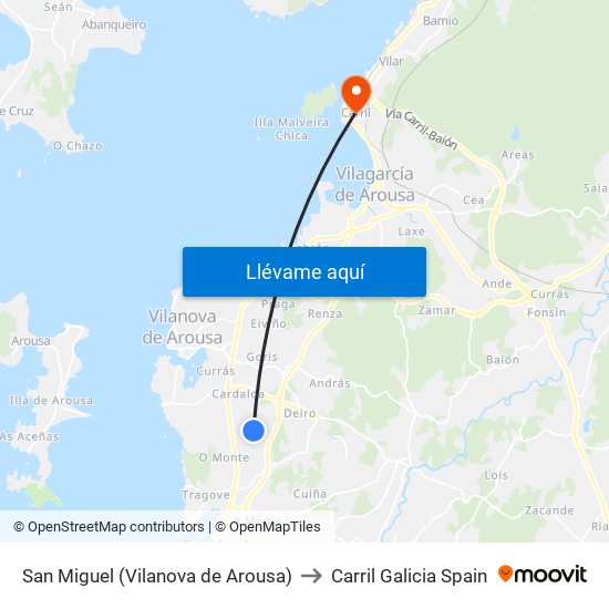 San Miguel (Vilanova de Arousa) to Carril Galicia Spain map