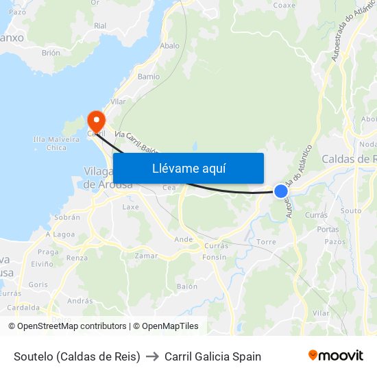 Soutelo (Caldas de Reis) to Carril Galicia Spain map