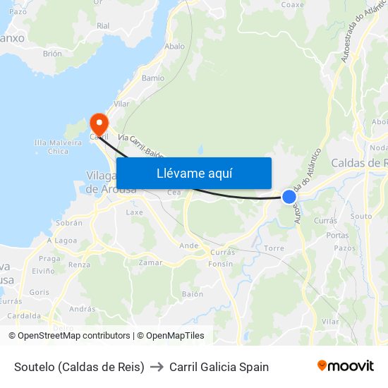 Soutelo (Caldas de Reis) to Carril Galicia Spain map