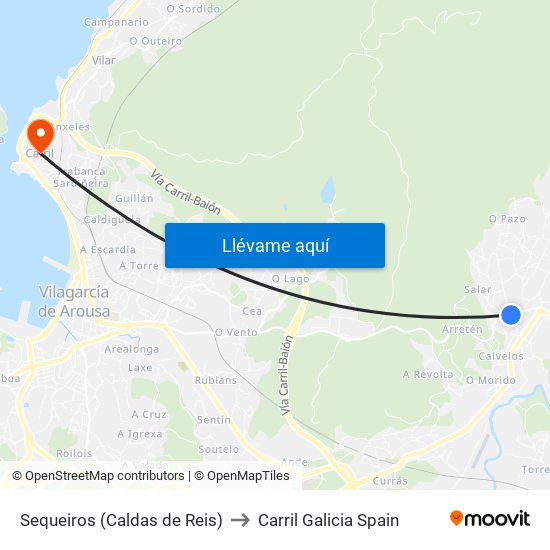 Sequeiros (Caldas de Reis) to Carril Galicia Spain map