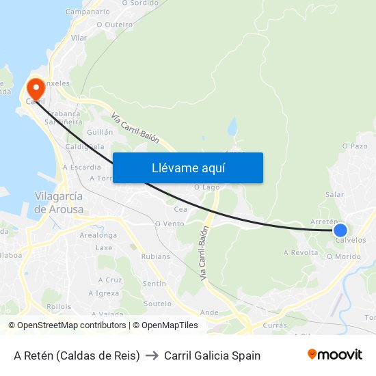 A Retén (Caldas de Reis) to Carril Galicia Spain map