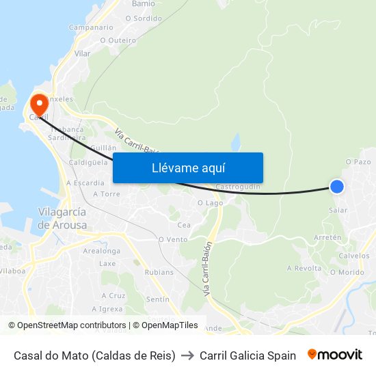 Casal do Mato (Caldas de Reis) to Carril Galicia Spain map