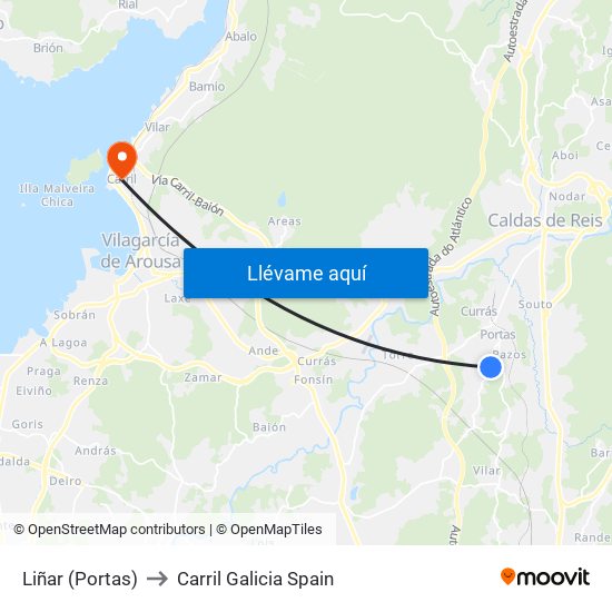 Liñar (Portas) to Carril Galicia Spain map