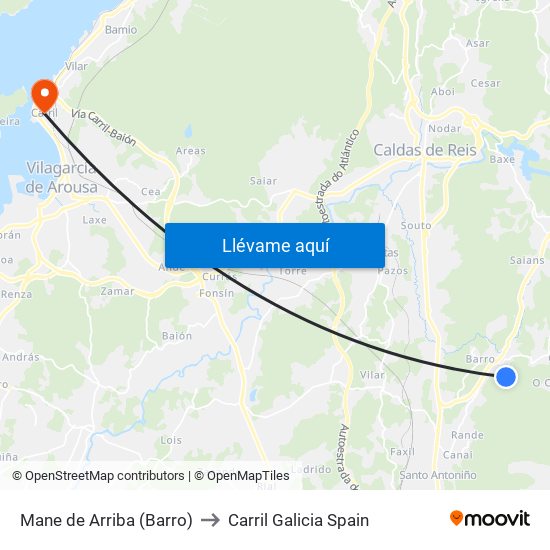 Mane de Arriba (Barro) to Carril Galicia Spain map