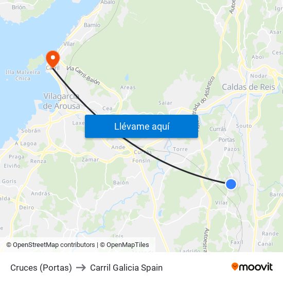 Cruces (Portas) to Carril Galicia Spain map