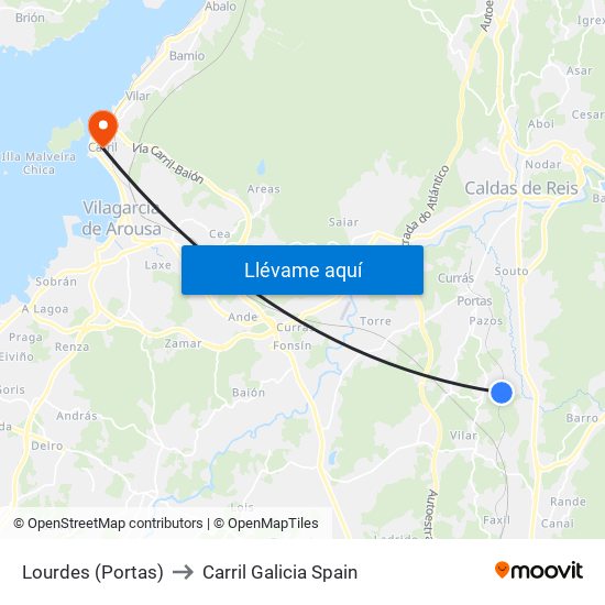 Lourdes (Portas) to Carril Galicia Spain map