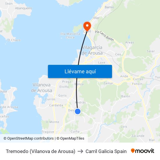 Tremoedo (Vilanova de Arousa) to Carril Galicia Spain map