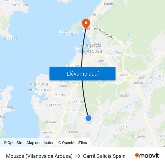 Mouzos (Vilanova de Arousa) to Carril Galicia Spain map