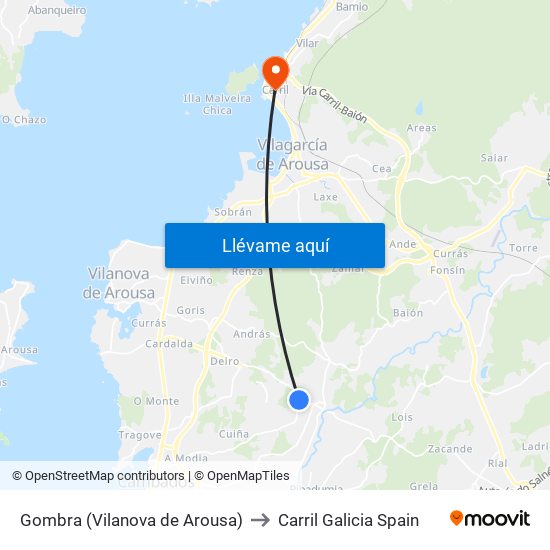 Gombra (Vilanova de Arousa) to Carril Galicia Spain map