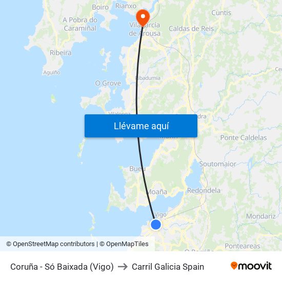 Coruña - Só Baixada (Vigo) to Carril Galicia Spain map