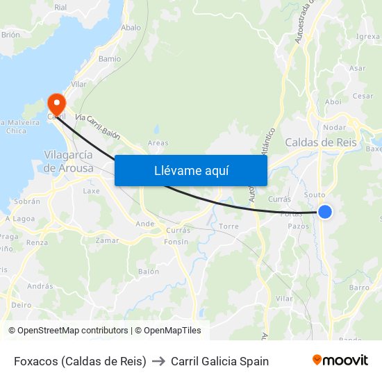 Foxacos (Caldas de Reis) to Carril Galicia Spain map