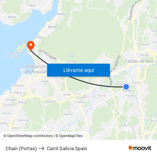 Chaín (Portas) to Carril Galicia Spain map