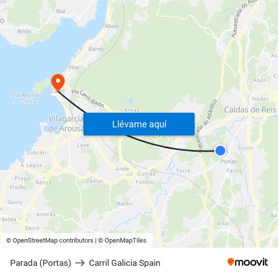 Parada (Portas) to Carril Galicia Spain map