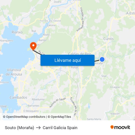 Souto (Moraña) to Carril Galicia Spain map