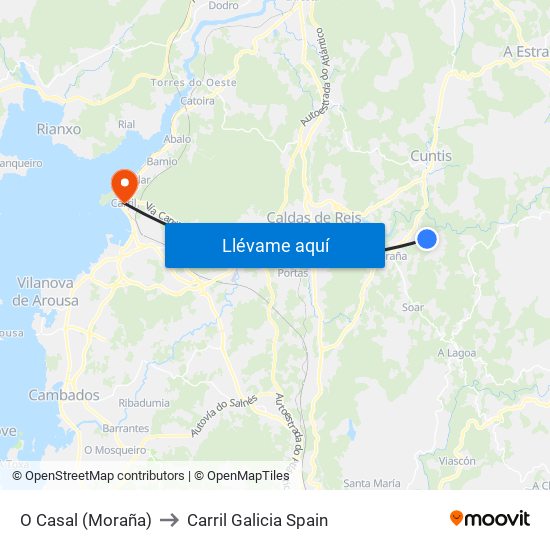 O Casal (Moraña) to Carril Galicia Spain map