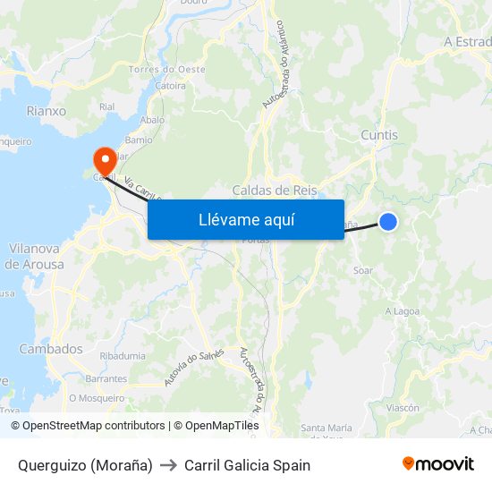 Querguizo (Moraña) to Carril Galicia Spain map