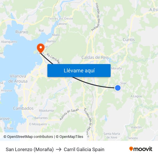 San Lorenzo (Moraña) to Carril Galicia Spain map
